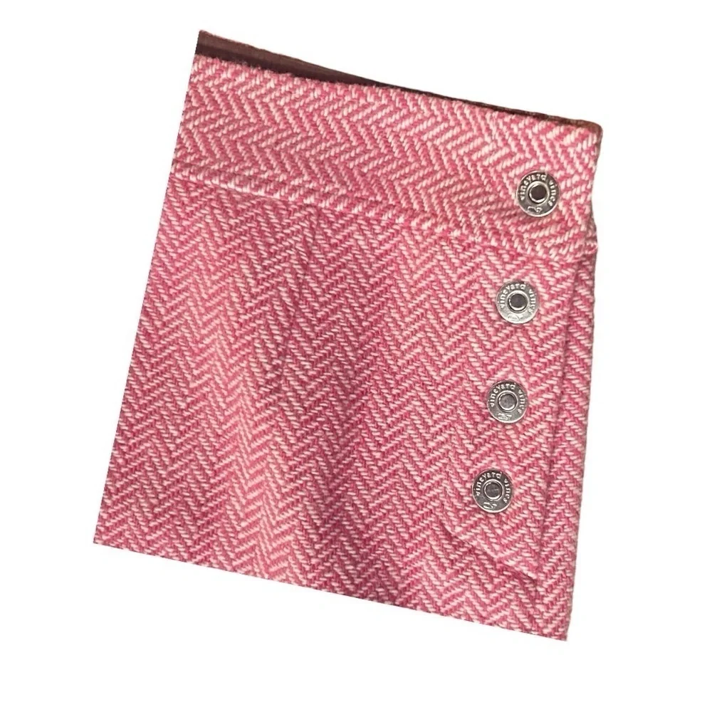 Vineyard Vines Pink Herringbone Wool Skirt Short Button Closure 8 - Picture 2 of 5
